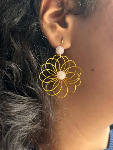 Golden Bloom Rose Quartz Earrings